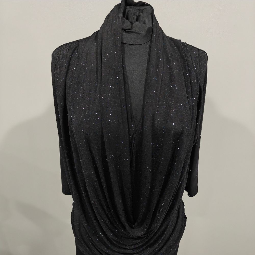 🐢 Alice + Olivia Black Sparkly Infinity Wrap Top. Size XS Stretchy!